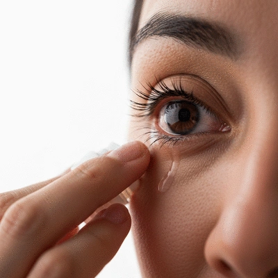Person applying eye drops to relieve dry eyes