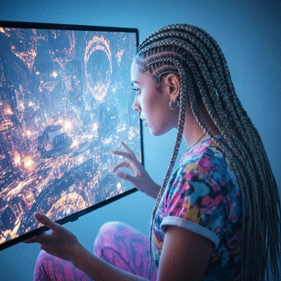 Person wearing glasses in front of computer with blue light filter